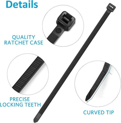 TANTTI 12 inch, 1000 pack, 40lb, Zip Ties Black Zip Ties Cable Ties, Self-locking Wire ties for indoor and outdoor use