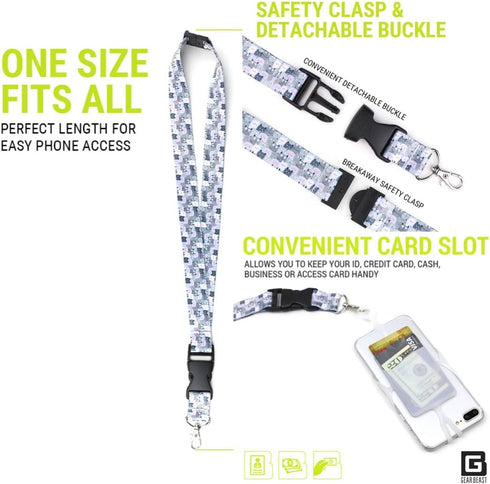 Gear Beast Cell Phone Lanyard - Mobile Phone Lanyard with Case Holder, Card Pocket, Soft Neck Strap, Black