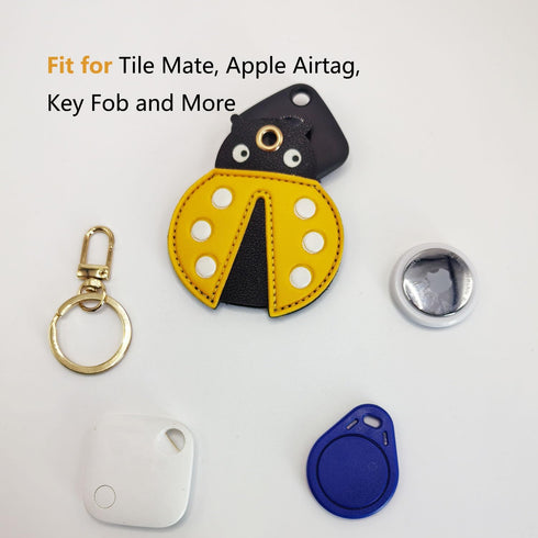 Cute Leather Keychain Case for Apple AirTag, Tile Mate, Galaxy SmartTag, Anti-Scratch (Ladybug)
