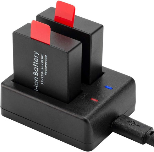 Action Camera Battery Pack, 1350mAh Rechargeable Battery (3-Pack) with USB Dual Charger for Sports Cameras