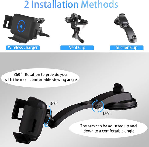 Wireless Car Charger Mount for Galaxy S24/S23/S22/Note20, Compatible with iPhone 16/15/14/13/12/11 Series