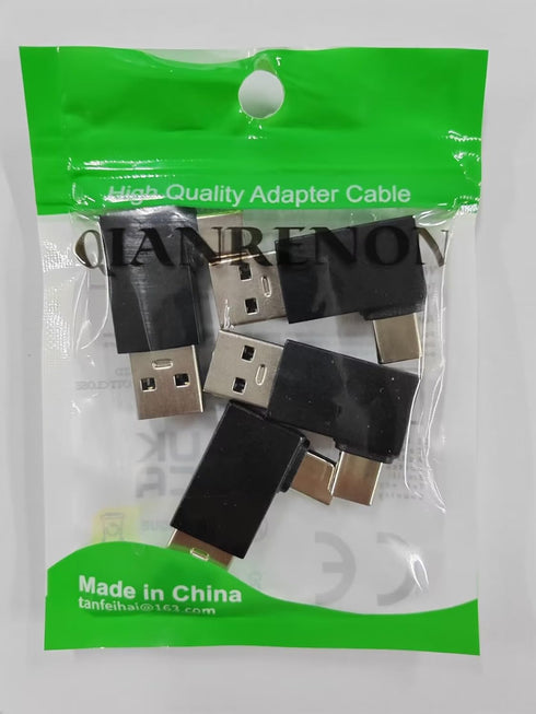 QIANRENON 90° Angle USB3.1 Male to USB C Male Charging Adapter, 10Gbps Data Connector for Wall Charger, 4Pcs