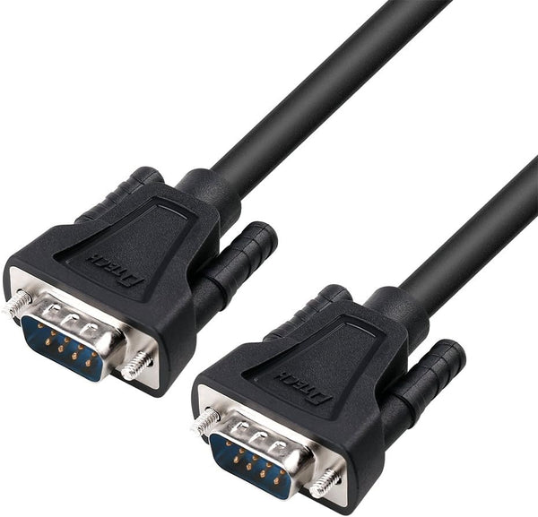 DTech 10ft DB9 to DB9 RS232 Serial Cable Male to Male Null Modem Cord for Computer Data Communication (Black)