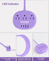 kakahigh 5 1625W 3 4 (24W/4.8A), Purple Extension Cord with USB C - FT Flat Power Strip, Cute Extension Cord with AC