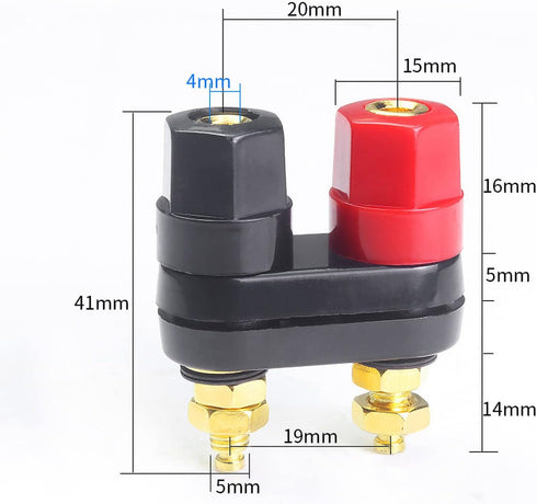 4MM Copper 2-Way Banana Plug Jack Socket Binding Post, 6Pcs Gold Plated Insulated Terminals for Speaker