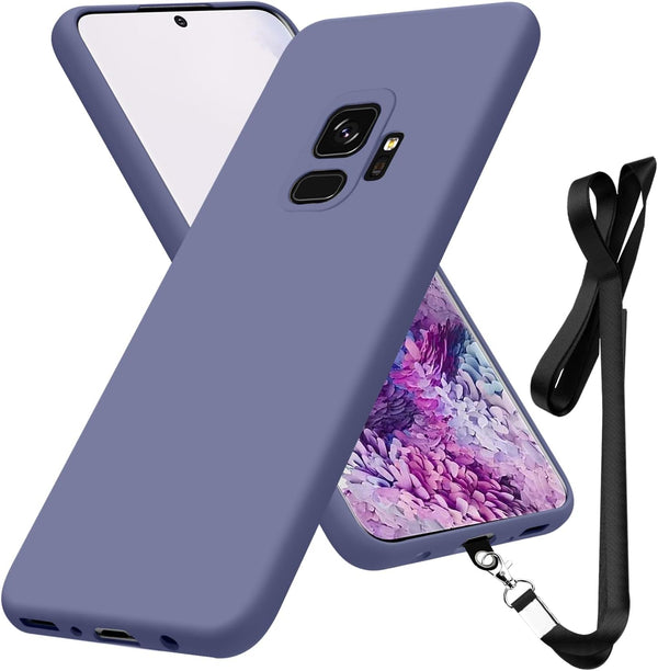 Samsung Galaxy S9 Case 5.8 inch, Soft Liquid Silicone Full-Body Protective Case with Neck Lanyard Strap (Dark Purple)