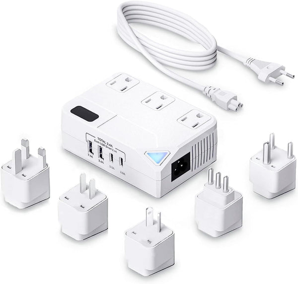 WAUDM 250W Conversion Plug, International Travel Converter with 2 USB and 2 USB-C