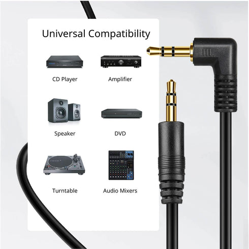 TNP Audio Cable 3.5mm Right Angle (15FT) Male to Male, Gold Plated AUX Adapter for Bose Sony Headphones, iPhone, iPod