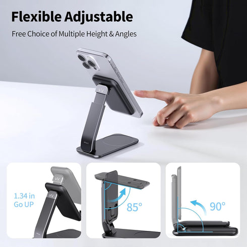 iWALK 17 16 15 14 13 12 Magnetic Cell Phone Stand for Desk, Angle and Height Adjustable Mobile Phone Holder, Foldable