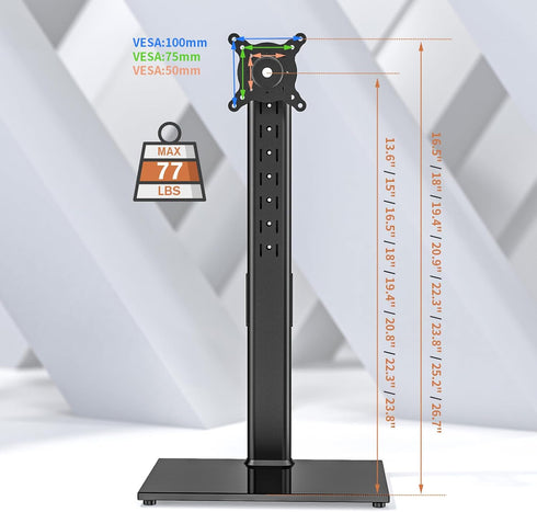 Hemudu 27-43 Inch -15 10 45 360 77lbs HT05B-003 Single Monitor Stand Freestanding Monitor Arm Curved Screen Monitor