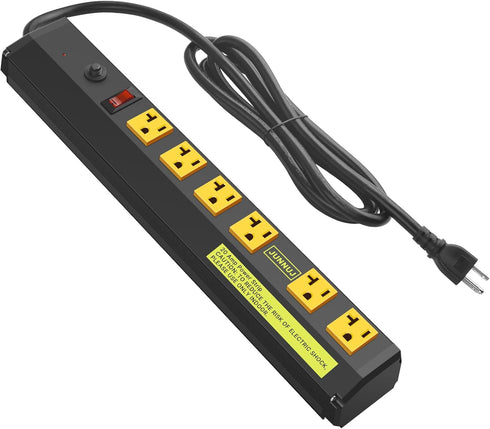 JUNNUJ Heavy Duty Metal Power Strip 20 Amp, 6 Outlet Surge Protector with Circuit Breaker