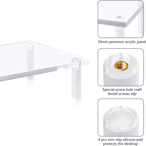 YestBuy 20x7.5 Acrylic Monitor Stand Riser, Clear Computer Stand for Laptop, iMac, PC, Printer, Ergonomic Desk