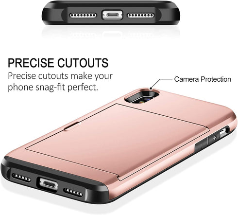SAMONPOW iPhone X/XS Case Wallet Card Holder, Heavy Duty Protection, Shockproof Soft Rubber Bumper Cover