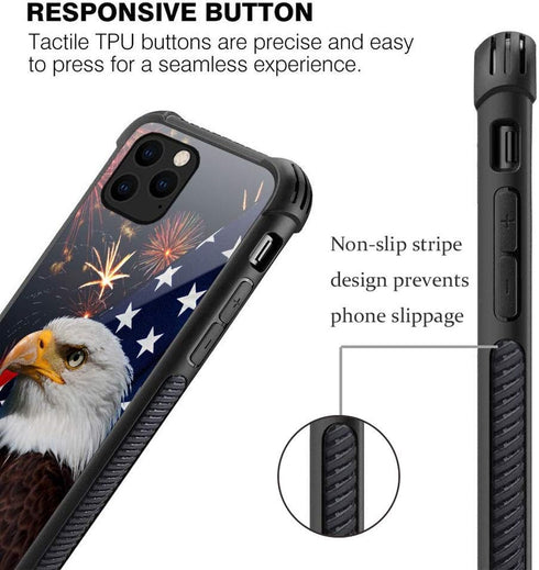 ZHEGAILIAN American Eagle Case for iPhone 13, Anti-Scratch Organic Glass Case for Boys Men, Pattern Design