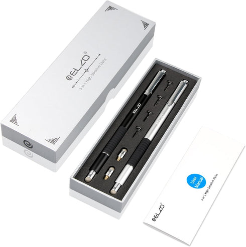 ELZO 3 in 1 Stylus, Disc Stylus Touch Screen Pens and Gel Pen Combo, 2 Pcs with 6 Replacement Tips for All Touch