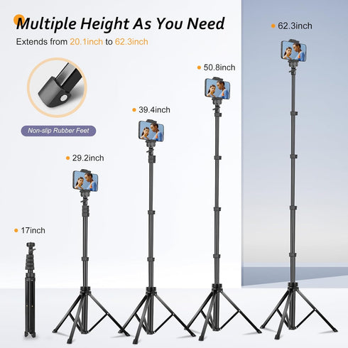 Aureday 62" Phone Tripod Accessory Kits, Camera & Cell Phone Stand with Wireless Remote for Selfies and Vlogging