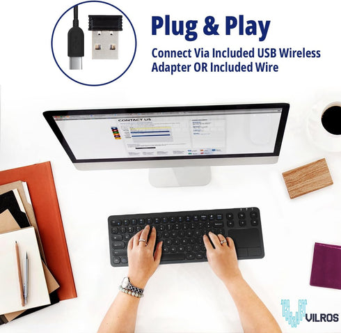 Vilros 2.4G Wireless & Wired Touch Keyboard with Built-in Touchpad, USB Wired + 2.4G Compatible with Raspberry Pi
