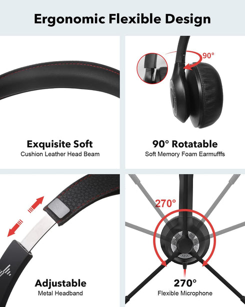 Headset (USB+3.5mm, JIAMQISHI USB with Microphone for PC, On-Ear Computer Laptop Headphones with Noise Cancelling