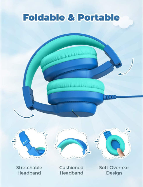 iClever HS19 Kids Headphones with Microphone for School, Volume Limiter 85/94dB, Over-Ear Girls Boys Headphones with