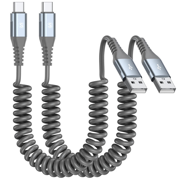 Coiled USB Type C Cable, 2pack 6.6ft Retractable Fast Charger Cord for iPhone 15, Samsung Galaxy, LG, Pixel
