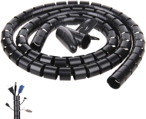 Black Spiral Winding Cable Management Pipe, Flexible Coiled Tube for Office, Computer, and Car (10ft)