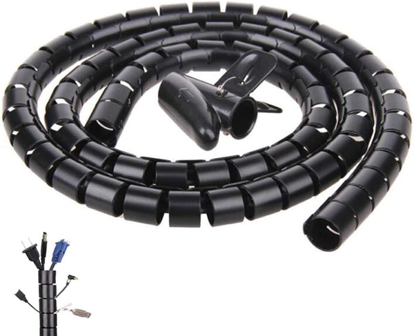 Black Spiral Winding Cable Management Pipe, Flexible Coiled Tube for Office, Computer, and Car (10ft)