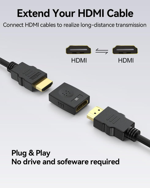 8K HDMI Coupler 2 Pack, HDMI 2.1 Female to Female Adapter, Supports 8K@60Hz 4K@120Hz for HDTV and More