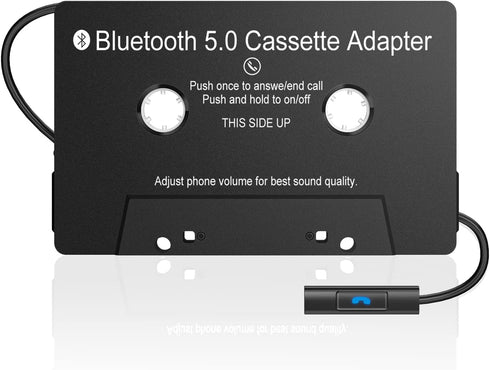 Audio Cassette Aux Adapter, Bluetooth 5.0 Cassette Receiver, Tape Audio Adapter for Mobile Phone Music and Car Voice