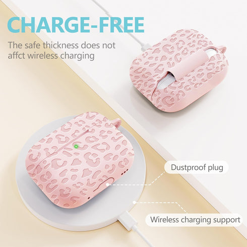Fashion Engraving Leopard Case Compatible for Airpods Pro 2 Case Cover 2022, Soft Silicone, Front LED Visible, Pink