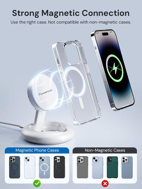 PowerLot Wireless Charger, 15W Fast Qi2-Certified Charging Station for iPhone 16/15/14/13/12, 20W PD Charger