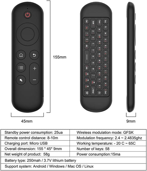 LUVI Air Mouse Remote Control, Wireless Mini Keyboard 2.4G & BT5.2 Motion Sensing Backlit Rechargeable, Compatible with
