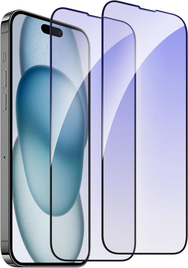 ZUSLAB Screen Protector for Apple iPhone 15 6.1 Inches 2023, Anti Blue Light Tempered Glass Film, 2 Pack, Full Coverage