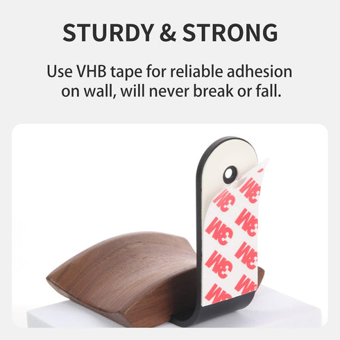 Walnut Wood Headphone Wall Mount Holder - with VHB Adhesive Tape and Screw, Holds 10 lbs (Black & Walnut Wood)