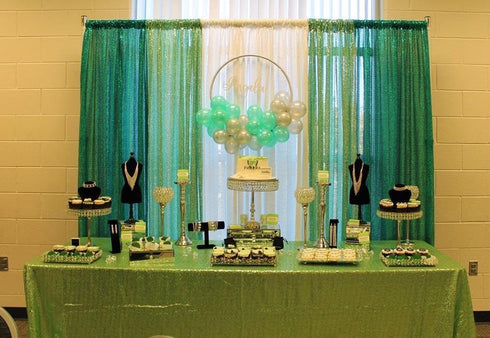 Green Sequin Backdrop Curtains - 4 Panels 2FTx8FT Glitter Green Photo Backdrop for Party Wedding Baby Shower