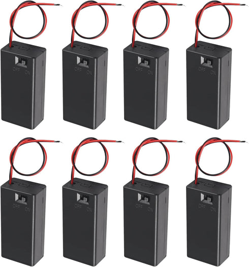 8pcs 9V Battery Holder with Switch, Storage Case Holder for 9V Battery with Cover