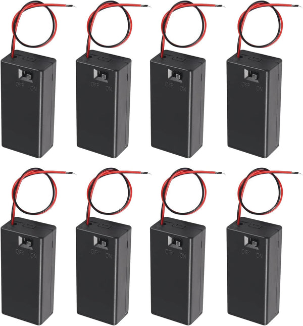 8pcs 9V Battery Holder with Switch, Storage Case Holder for 9V Battery with Cover