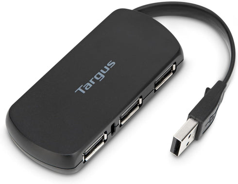 Targus 4-Port USB 2.0 Hub, Black - Compatible with PC and Mac, Sleek
