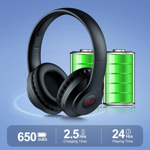 X5 Wireless FM Radio Headphones with Bluetooth, Portable Over Ear Headset, Built-in Microphone, Rechargeable, Stereo