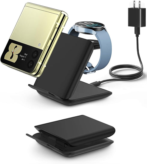 Fast Wireless Charger for Samsung - 2 in 1 Foldable Travel Charging Station, Compatible with Samsung Galaxy Z Flip