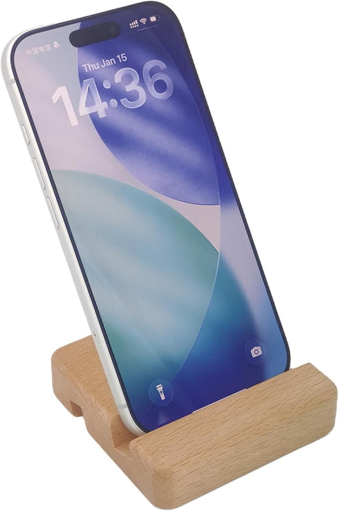 GAMMOOD (0.8 3.1 3.1) Beech Wood Phone Stand, Square Shape Double Slot Wooden Phone Holder