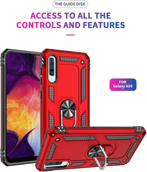 Military Grade Drop Impact Case for Samsung Galaxy A50, 360 Metal Rotating Ring Kickstand Holder, Heavy Duty