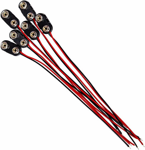 9 Volt Battery Connectors, 6 Pcs I-Type 9v Battery Connector Buckle with Wires, Hard Plastic Shell, 5.9in