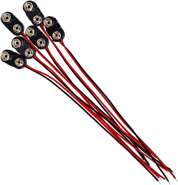 9 Volt Battery Connectors, 6 Pcs I-Type 9v Battery Connector Buckle with Wires, Hard Plastic Shell, 5.9in
