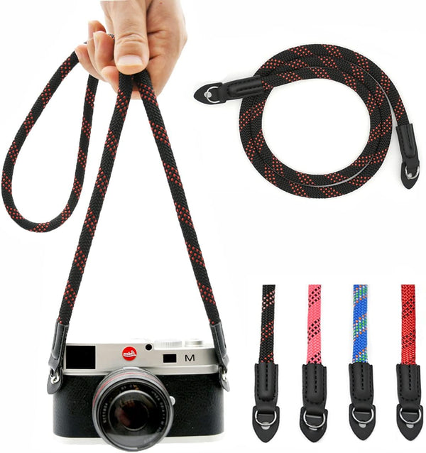 Vintage Camera Strap, 100cm Nylon Climbing Rope Neck Shoulder Strap for Micro Single and DSLR Camera (Black/Red)