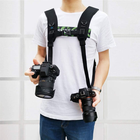 PULUZ Dual Camera Shoulder Harness, Quick Release Double Camera Tether Strap with Soft Pad and 1/4 inch Screw