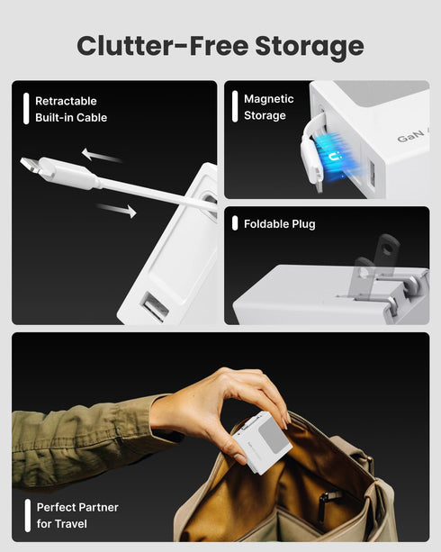 Gitryin 40W 33.5in iPhone14/13/12, Portable Charger Block, Retractable Wall Charger, PD Fast Charging Block