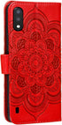 Premium Flip Wallet Phone Case for Samsung Galaxy A01, PU Leather Mandala Embossed Shockproof Cover with Kickstand