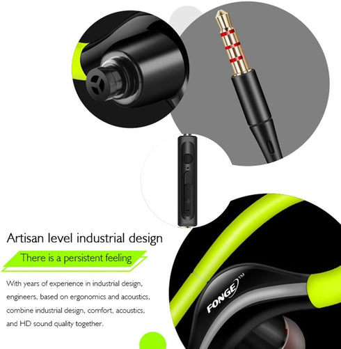 Docooler Wired in-Ear Waterproof Earphones Ear Hook Earbuds Stereo Super Bass Headphones Sport Headset with Mic Green