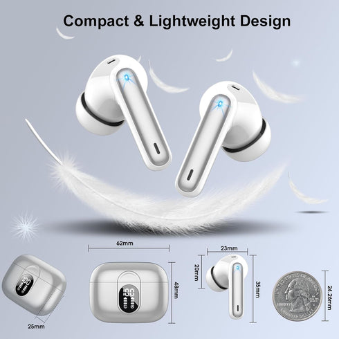 Wireless Earbuds, Bluetooth Headphones HiFi Stereo, 40H Playtime, 2024 Bluetooth 5.3 with LED Power Display