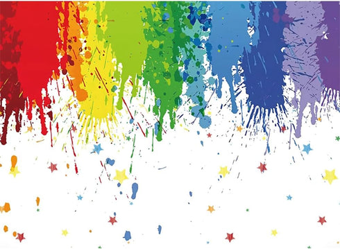 7x5ft White Paint Splatter Background, Abstract Art Birthday Party Colorful Graffiti Wall Photography Supplies